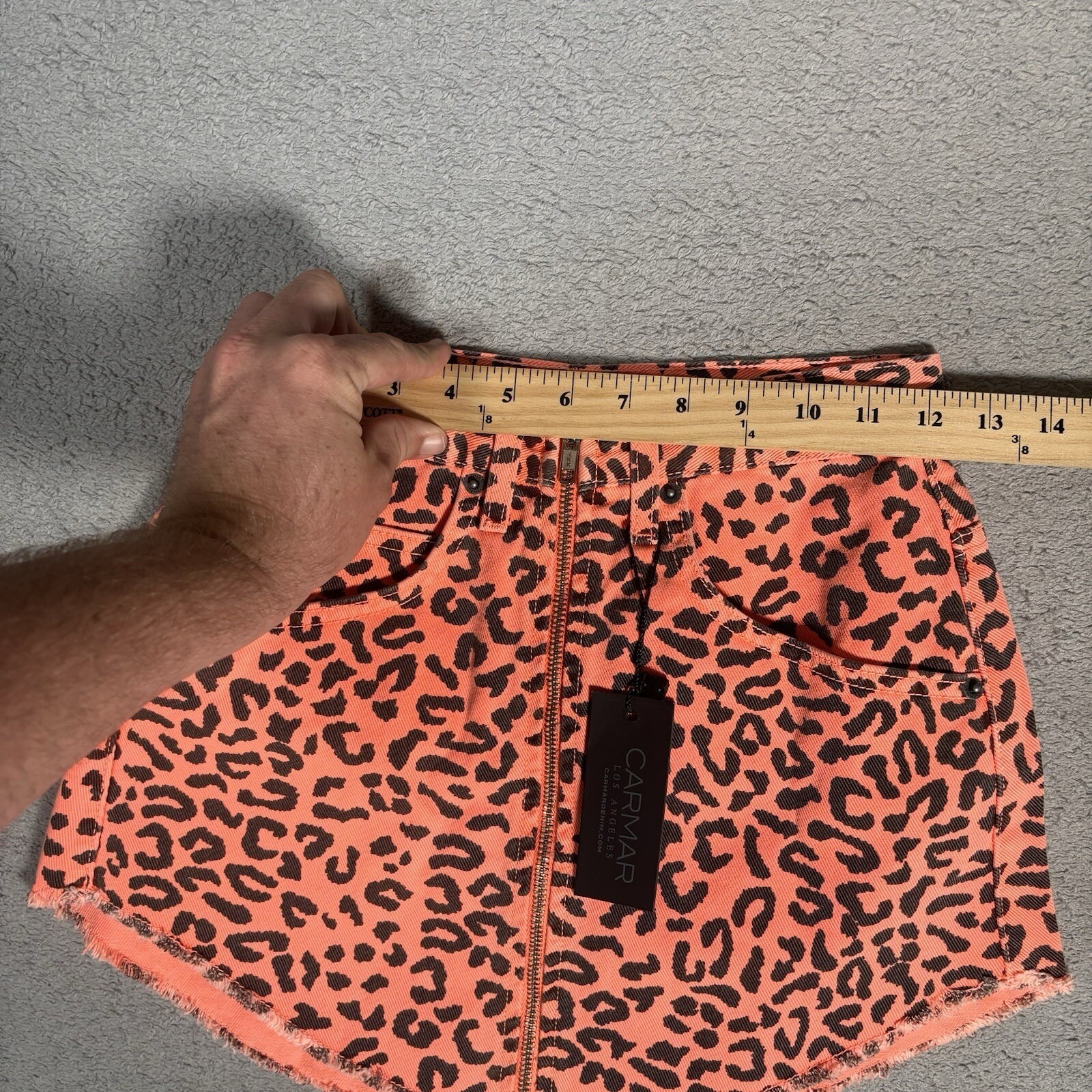 Carmar Denim Neon Orange Leopard Print Zip Front Mini Skirt Nwt Size 25 Y2k — image 4 of 8